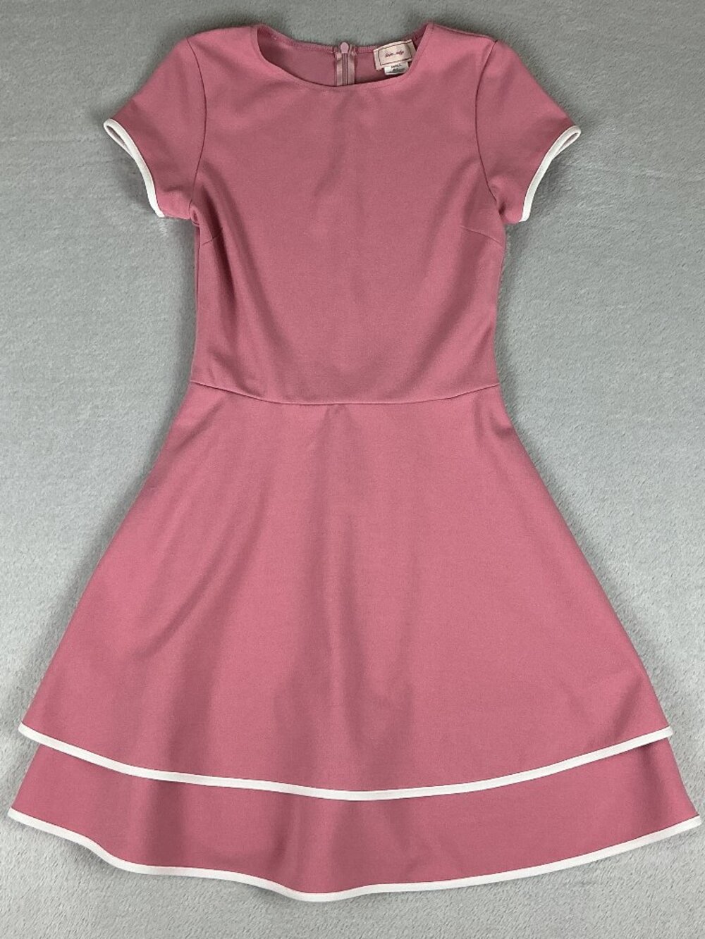 Love...Ady Women's Everyday Fit And Flare Pink Dress White Trim Size Small.